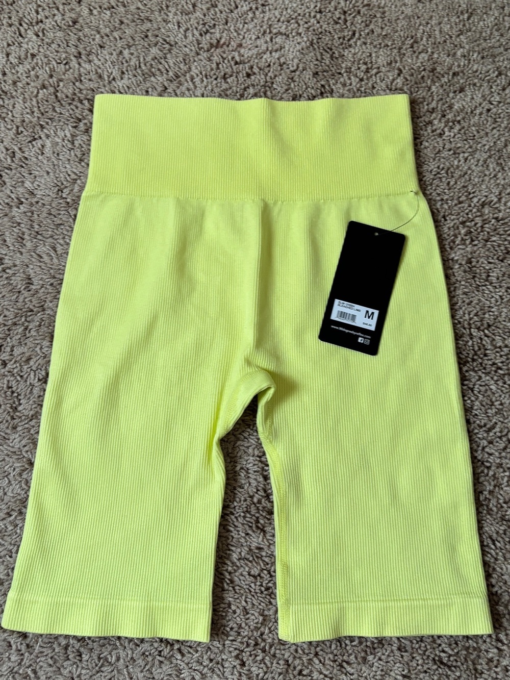 90 Degree By Reflex Neon Yellow Ribbed Bike Shorts